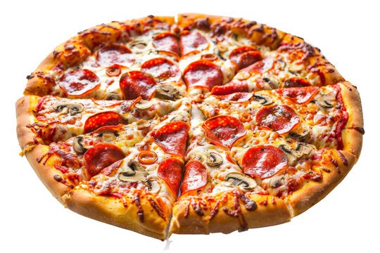 "Close-up of a freshly baked pizza with melted cheese, colorful vegetables, and savory toppings on a golden, crispy crust."