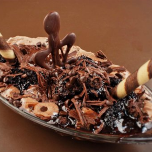 "A delicious sundae topped with scoops of ice cream, drizzled with chocolate syrup, whipped cream, and colorful sprinkles, served in a glass dish." "A delicious sundae topped with scoops of ice cream, drizzled with chocolate syrup, whipped cream, and colorful sprinkles, served in a glass dish."