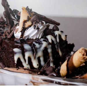 "A delicious sundae topped with scoops of ice cream, drizzled with chocolate syrup, whipped cream, and colorful sprinkles, served in a glass dish." "A delicious sundae topped with scoops of ice cream, drizzled with chocolate syrup, whipped cream, and colorful sprinkles, served in a glass dish."