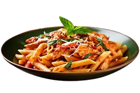 "A plate of creamy pasta topped with fresh herbs, grated cheese, and a rich sauce, served in a beautifully arranged dish."