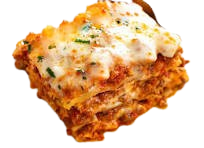 "A delicious serving of lasagna with layers of rich pasta, creamy béchamel, savory meat sauce, and melted cheese, perfectly baked to golden perfection."