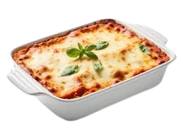 "A delicious serving of lasagna with layers of rich pasta, creamy béchamel, savory meat sauce, and melted cheese, perfectly baked to golden perfection."