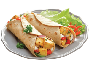 "Delicious Frankie wrap filled with spiced vegetables, grilled meat, and fresh toppings, all wrapped in a soft, warm flatbread."